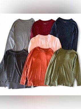 Time and Tru long sleeve crewneck bundle set of 7 shirts basics minimalist color